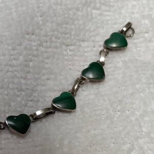 Malachite hearts and sterling silver bracelet